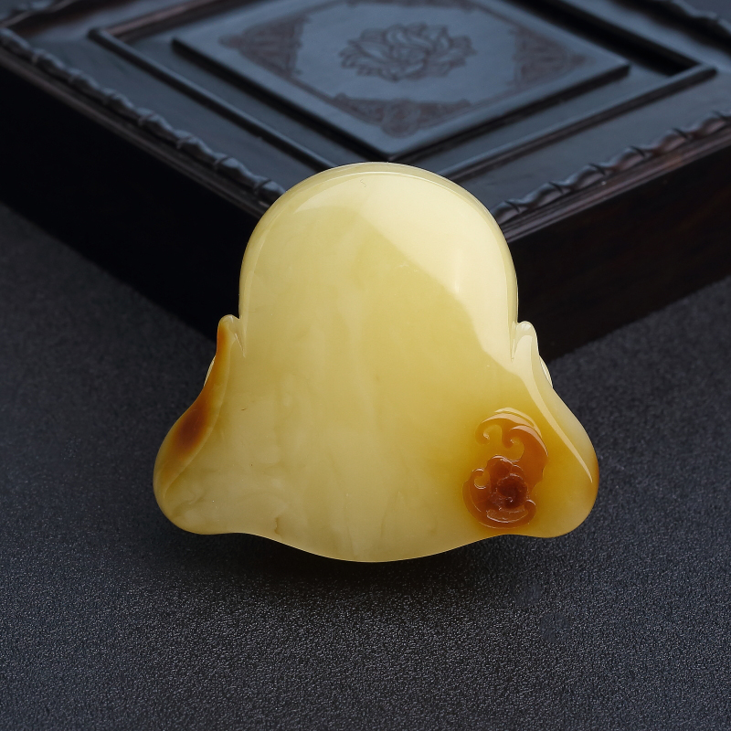 波罗的海天然鸡油黄蜜蜡佛头吊坠-红掌柜