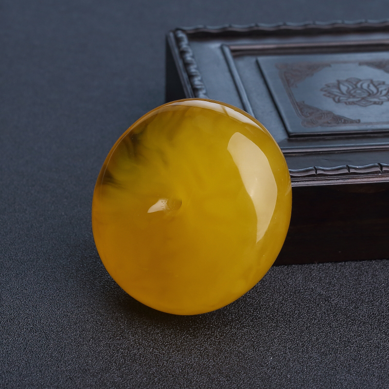 天然鸡油黄蜜蜡平安扣吊坠-红掌柜