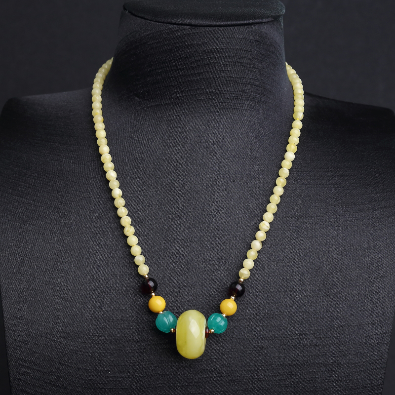 波罗的海天然鸡油黄蜜蜡平安扣锁骨链-红掌柜