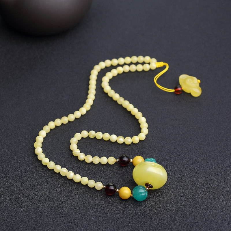 波罗的海鸡油黄蜜蜡平安扣锁骨链-红掌柜