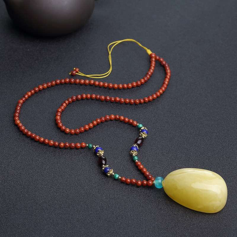 波罗的海鸡油黄蜜蜡水滴项链-红掌柜