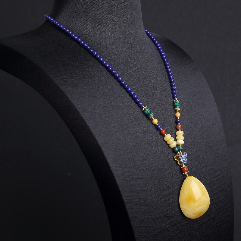 天然鸡油黄蜜蜡随形项链-红掌柜