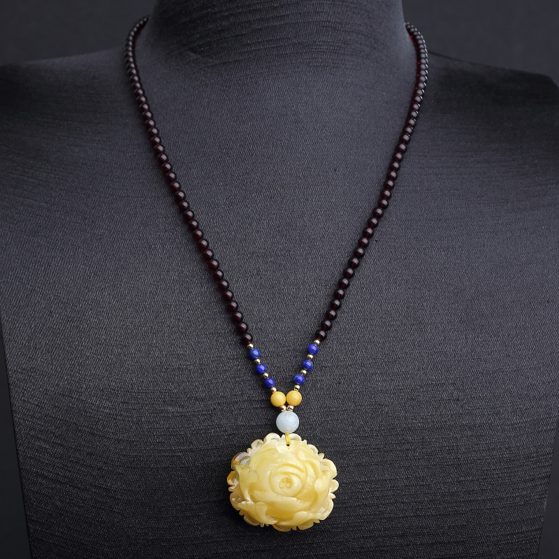 波罗的海天然鹅黄蜜蜡牡丹花项链-红掌柜