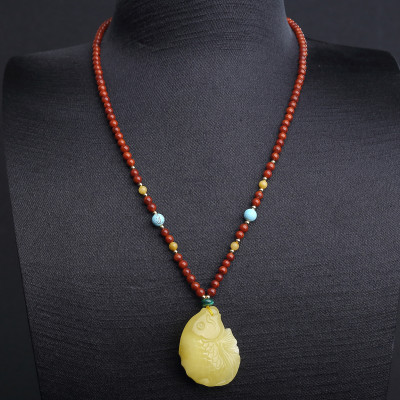 波罗的海天然鸡油黄蜜蜡鲤鱼项链-红掌柜