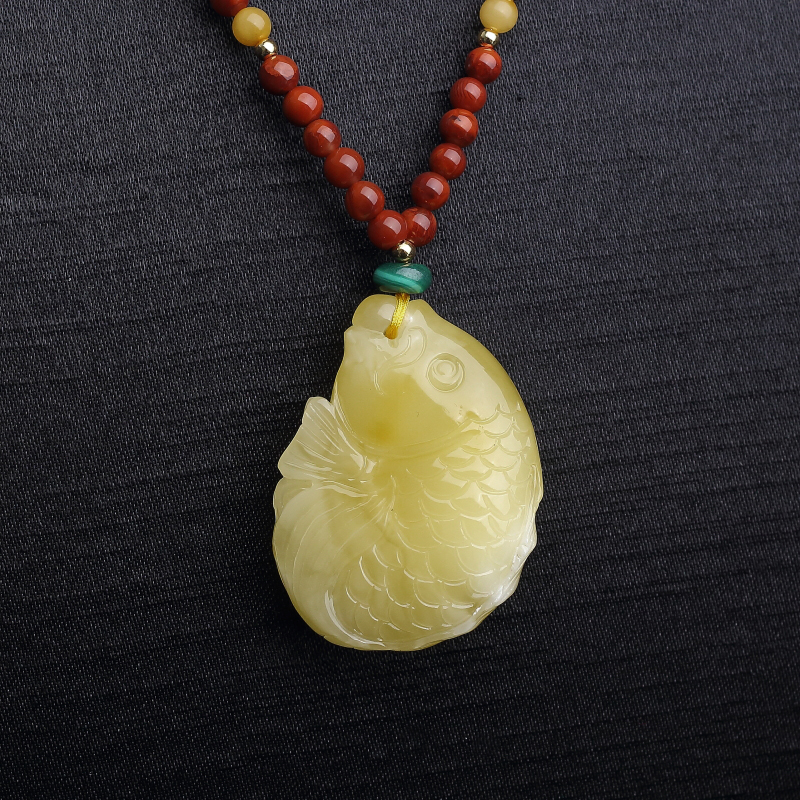 波罗的海天然蜜蜡鲤鱼项链-红掌柜