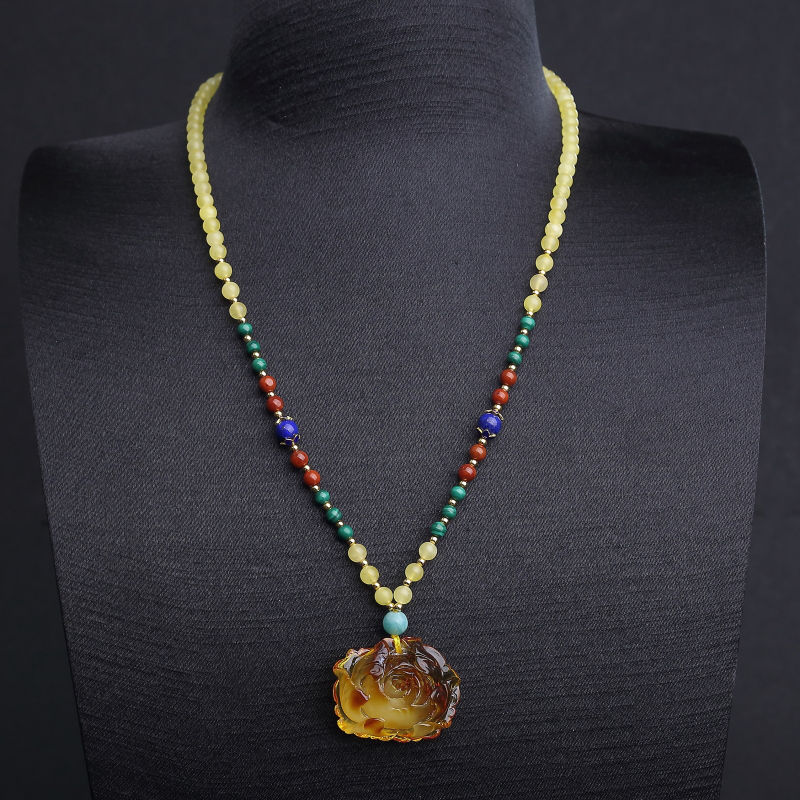 波罗的海天然俏色金绞蜜牡丹花项链-红掌柜