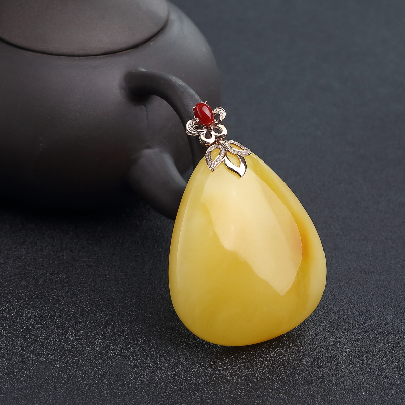 波罗的海鸡油黄蜜蜡水滴吊坠-红掌柜