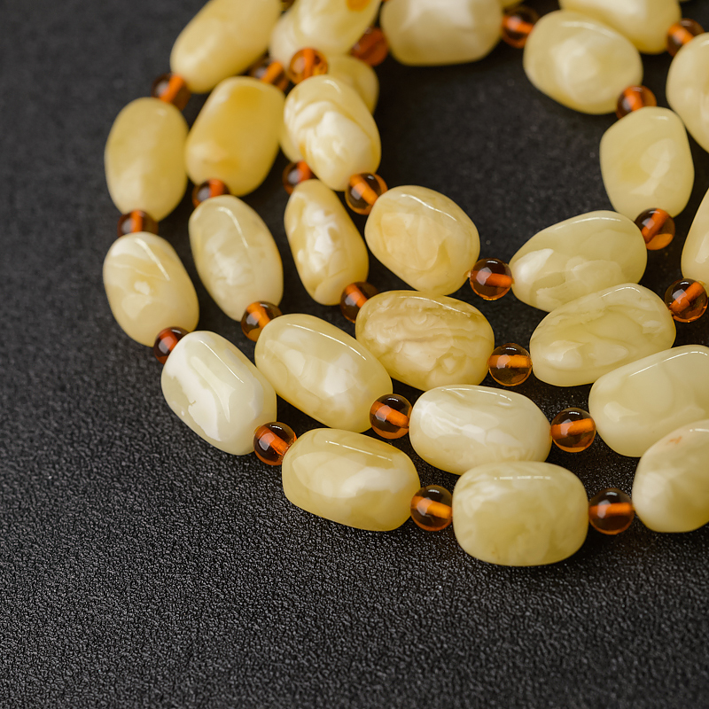 天然白花蜜蜜蜡随形项链-红掌柜