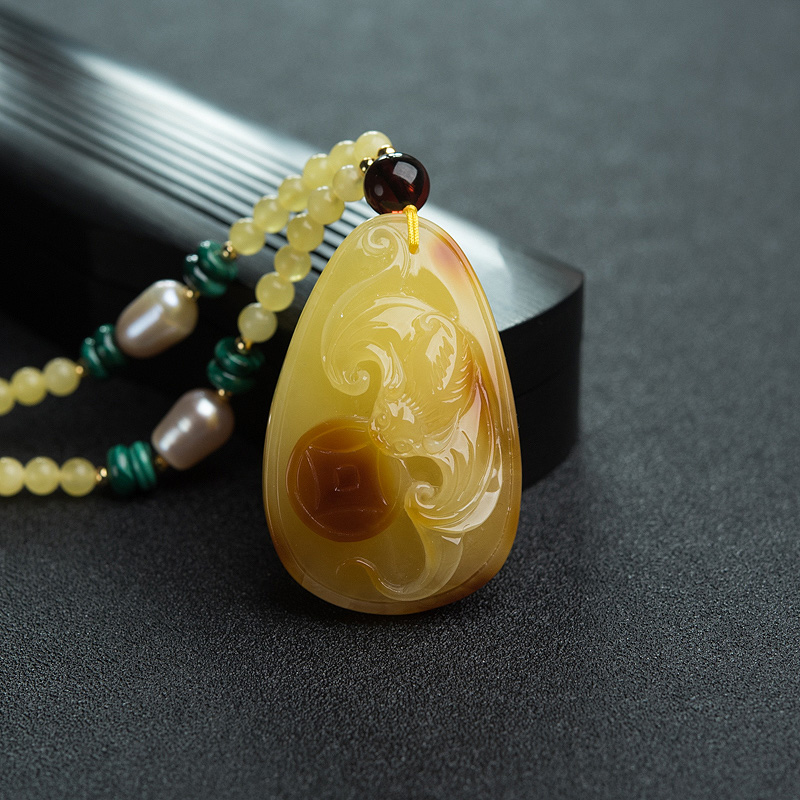 天然俏色蜜蜡福在眼前项链-红掌柜