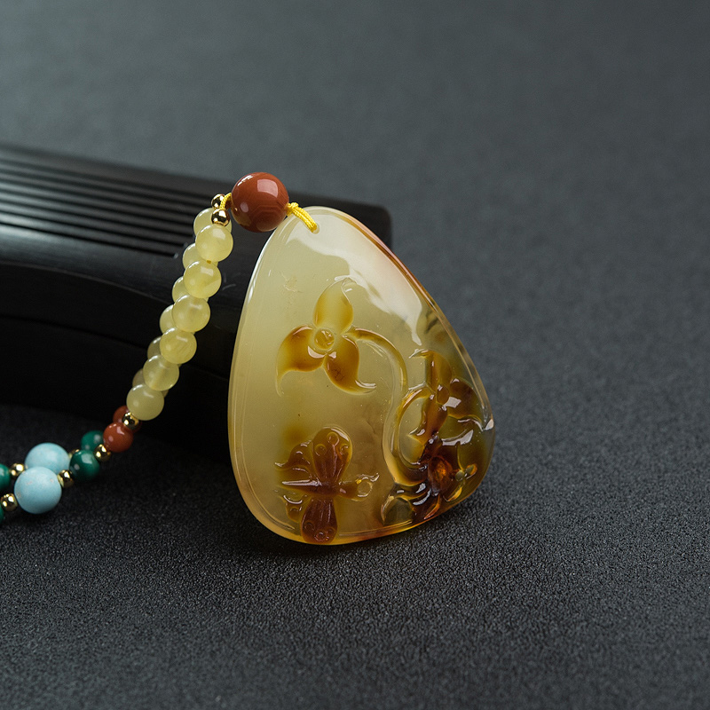 波罗的海俏色金绞蜜蝶恋花项链-红掌柜