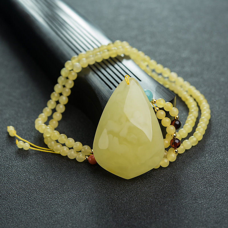 波罗的海天然柠檬黄蜜蜡随形项链-红掌柜