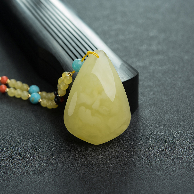 天然柠檬黄蜜蜡随形项链-红掌柜