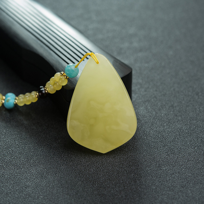 柠檬黄蜜蜡随形项链-红掌柜