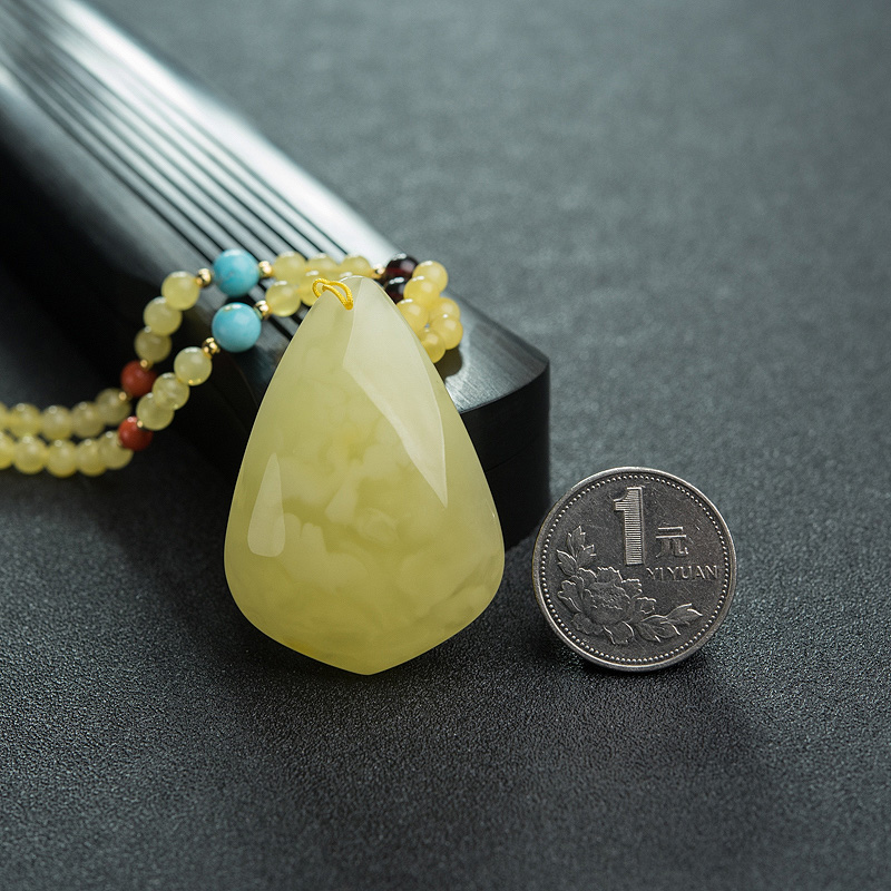 柠檬黄蜜蜡随形项链-红掌柜