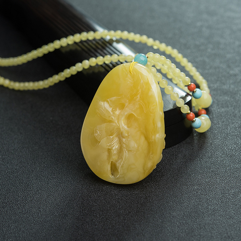 波罗的海天然鸡油黄蜜蜡项链-红掌柜