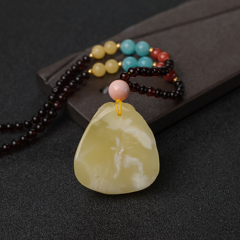 天然蜜蜡弥勒佛项链-红掌柜