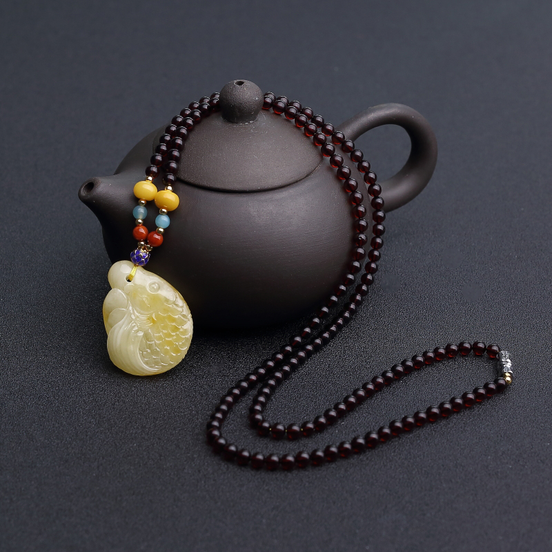 波罗的海天然鸡油黄蜜蜡鲤鱼项链-红掌柜