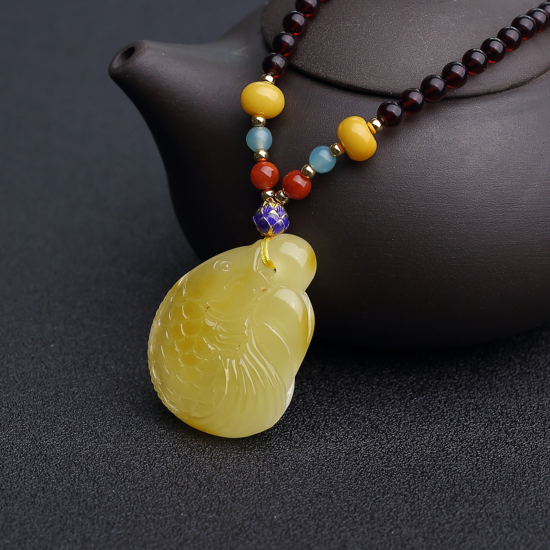 波罗的海天然蜜蜡鲤鱼项链-红掌柜