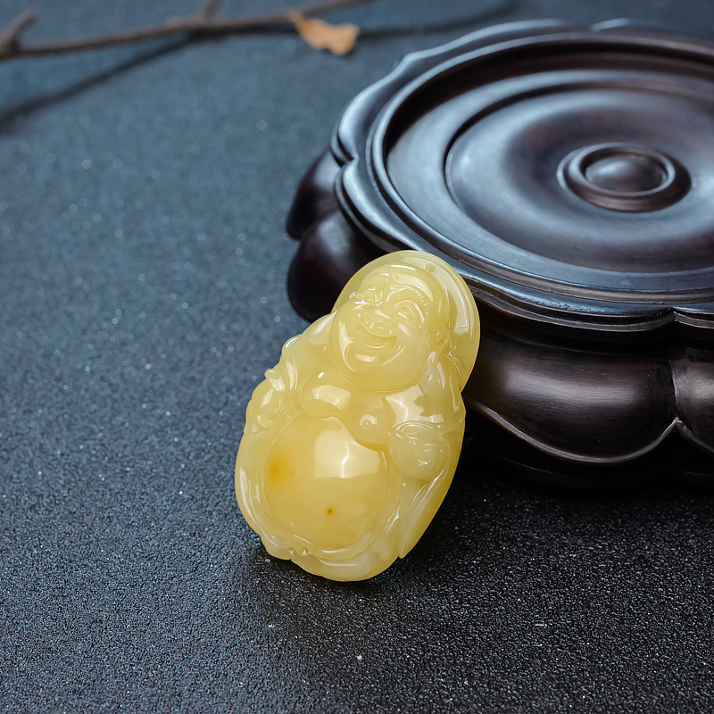 天然鸡油黄蜜蜡佛吊坠-红掌柜