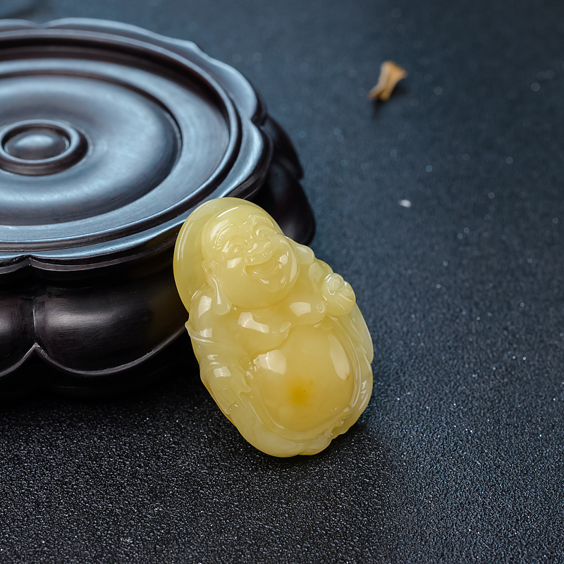 波罗的海鸡油黄蜜蜡佛吊坠-红掌柜