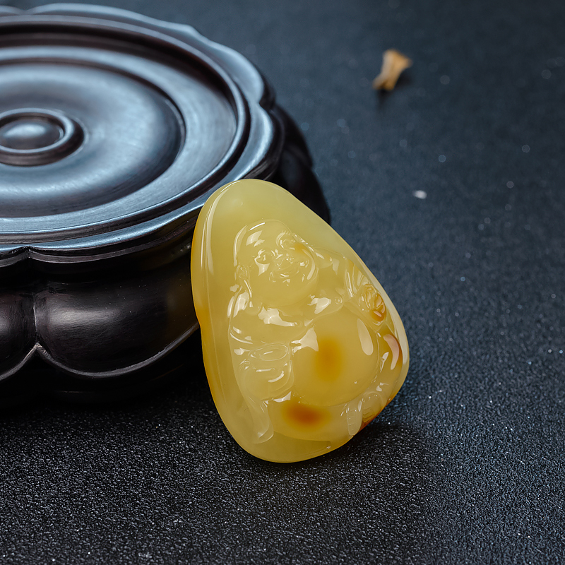 波罗的海鸡油黄蜜蜡佛吊坠-红掌柜