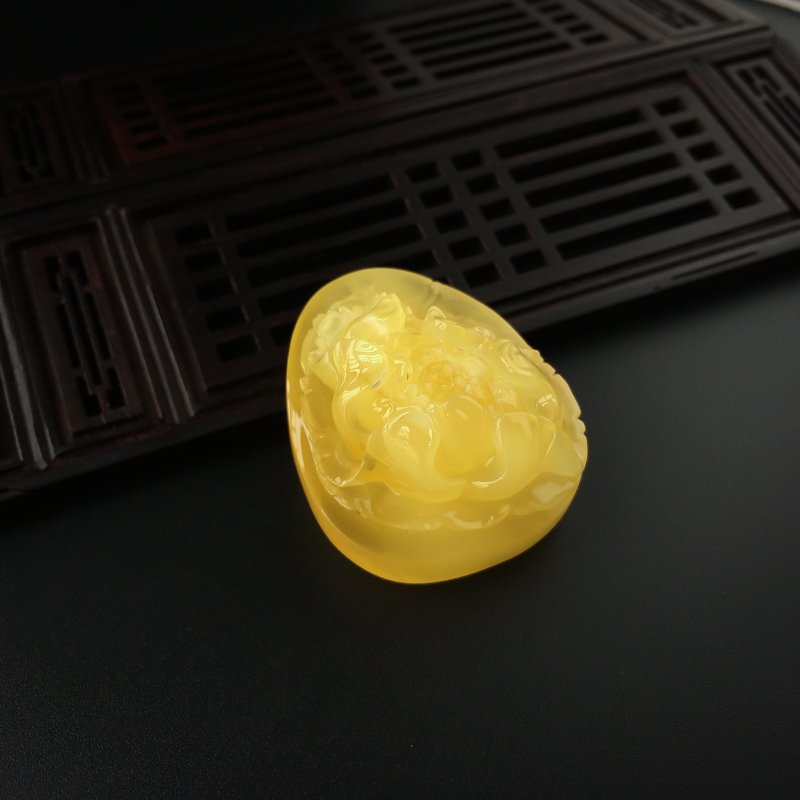 天然满黄蜜蜡牡丹吊坠-红掌柜