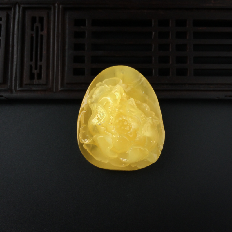 波罗的海天然满黄蜜蜡牡丹吊坠-红掌柜