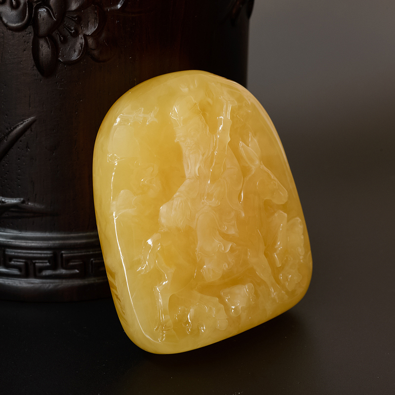 波罗的海满蜜鸡油黄张果老吊坠-红掌柜