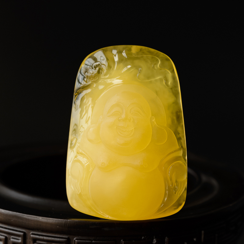 鸡油黄蜜蜡弥勒佛吊坠-红掌柜