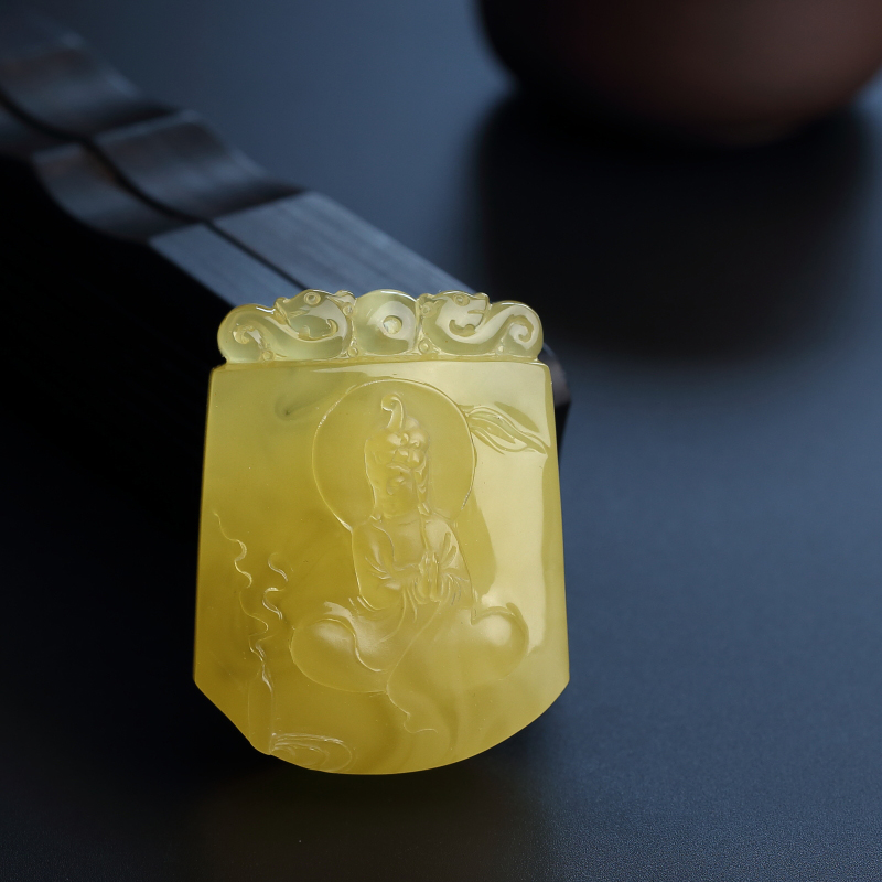 柠檬黄蜜蜡观音吊坠-红掌柜
