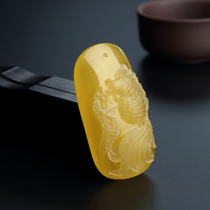 蜜蜡金鱼吊坠-红掌柜