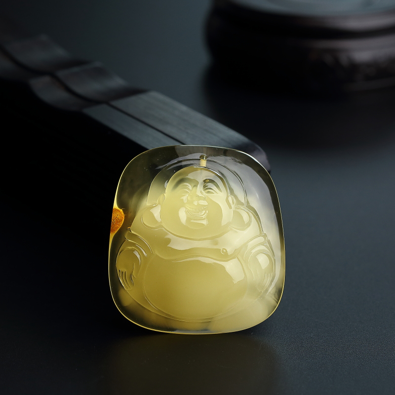 波罗的海天然金包蜜蜜蜡弥勒佛吊坠 -红掌柜