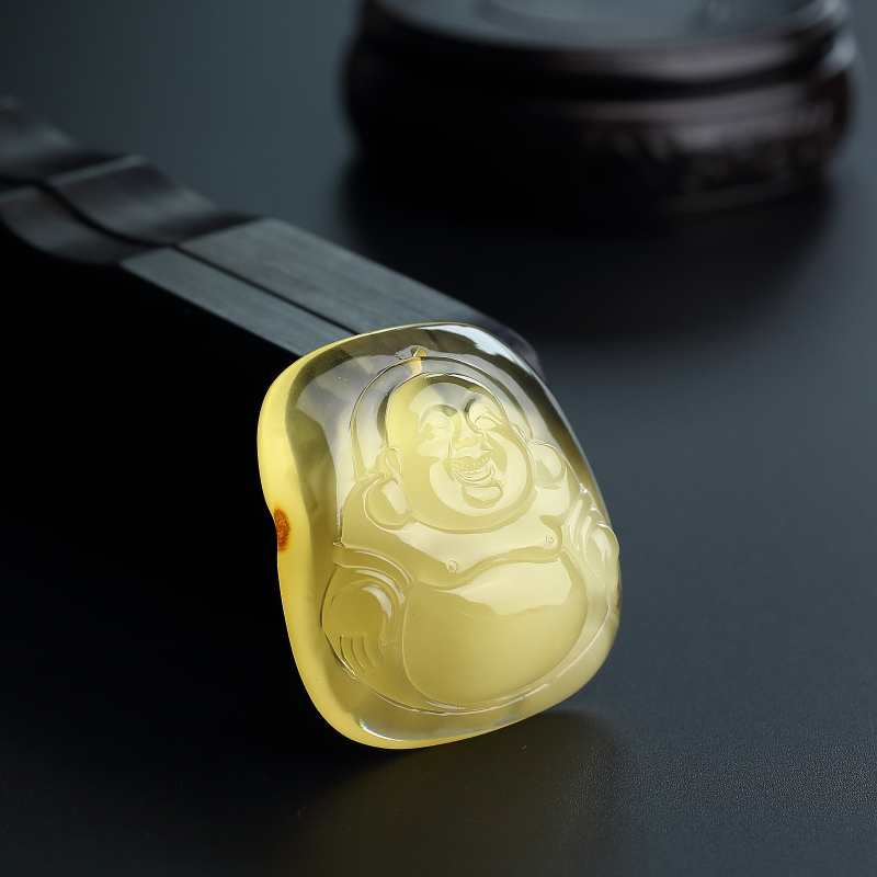 天然金包蜜蜜蜡弥勒佛吊坠 -红掌柜