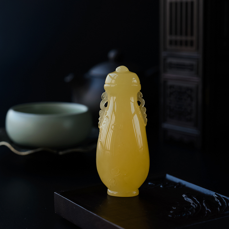 满蜜鸡油黄蜜蜡花瓶-红掌柜