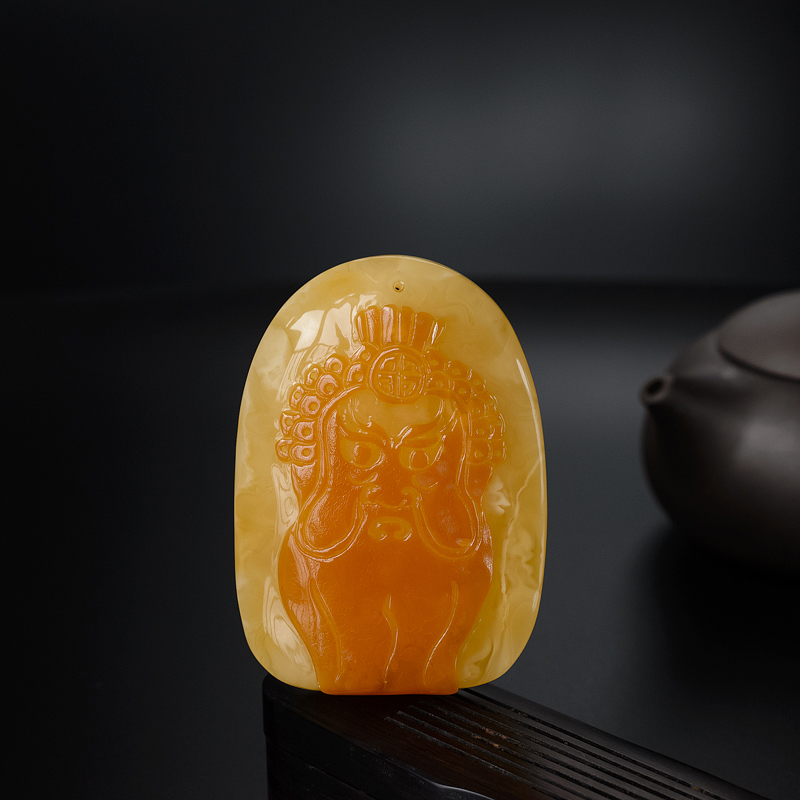 波罗的海天然鸡油黄蜜蜡脸谱吊坠-红掌柜