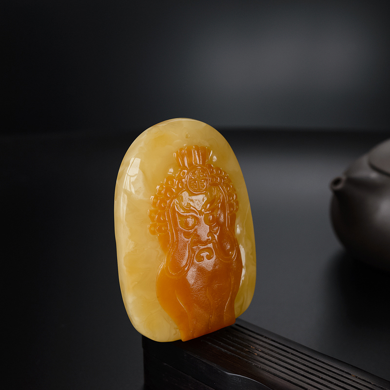 波罗的海鸡油黄蜜蜡脸谱吊坠-红掌柜