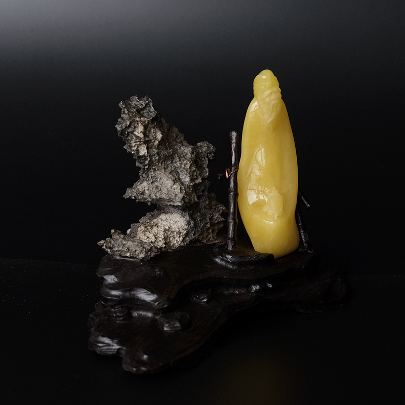 波罗的海满蜜鸡油黄蜜蜡寿星公摆件-红掌柜