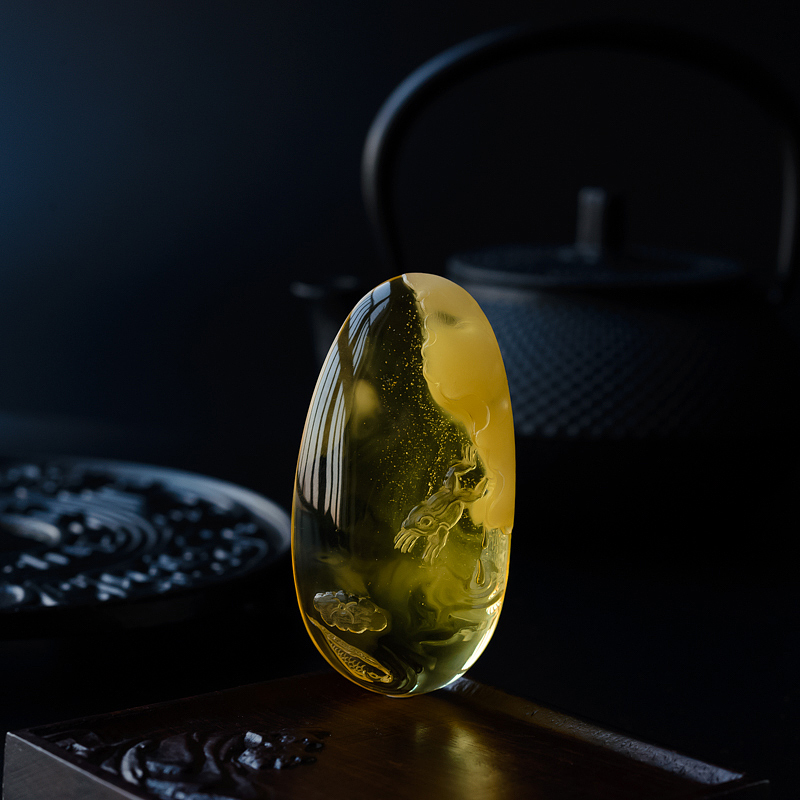 天然金包蜜满天星蜜蜡荷塘月色吊坠-红掌柜