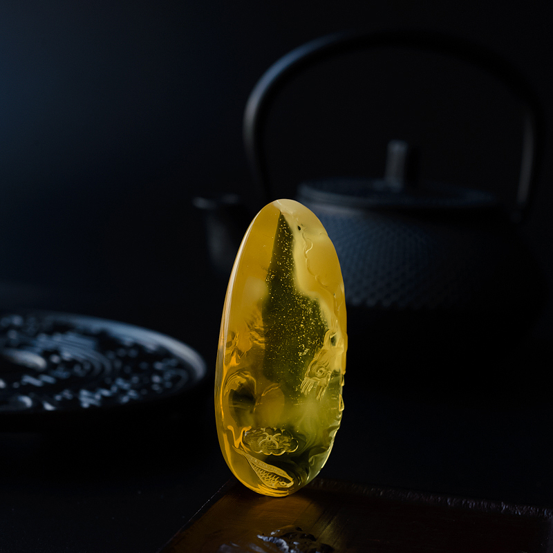 天然满天星蜜蜡荷塘月色吊坠-红掌柜