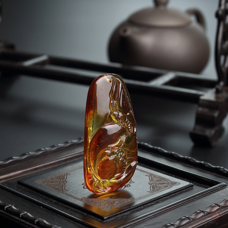 缅甸天然金珀蝴蝶吊坠 - 红掌柜