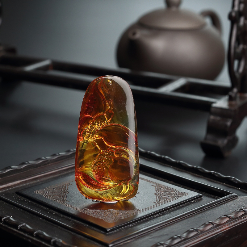 缅甸天然金珀吊坠 - 红掌柜