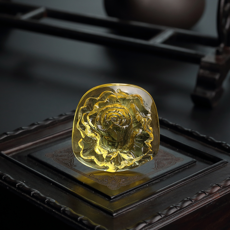 缅甸天然金珀牡丹花吊坠 - 红掌柜