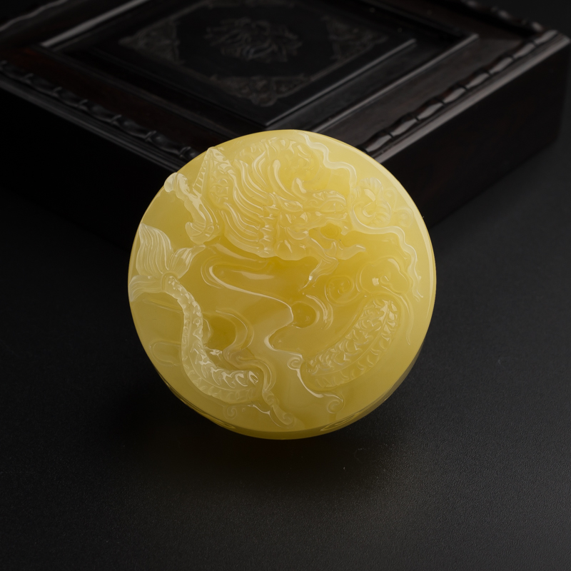 柠檬黄蜜蜡龙凤吊坠-红掌柜