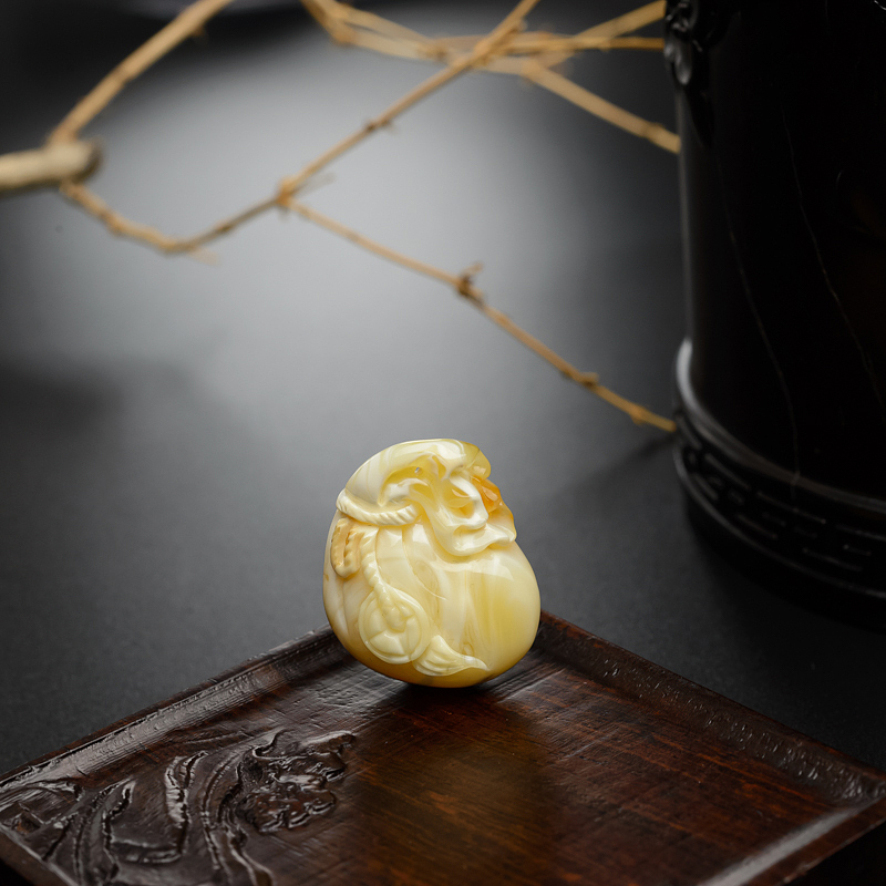 波罗的海天然白蜜蜜蜡钱袋吊坠-红掌柜