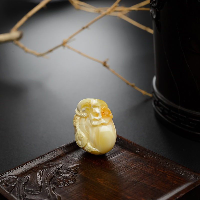 天然白蜜蜜蜡钱袋吊坠-红掌柜