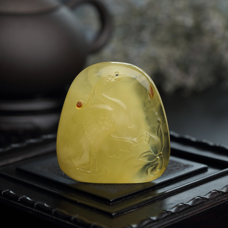 金包蜜柠檬黄蜜蜡仙鹤吊坠-红掌柜