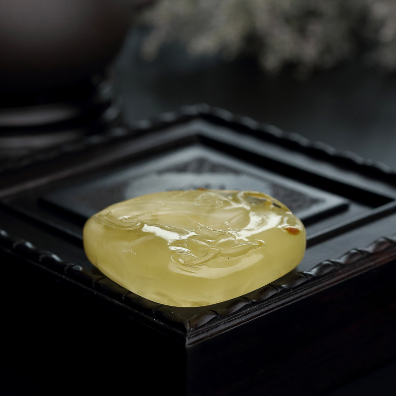 天然金包蜜柠檬黄蜜蜡仙鹤吊坠-红掌柜