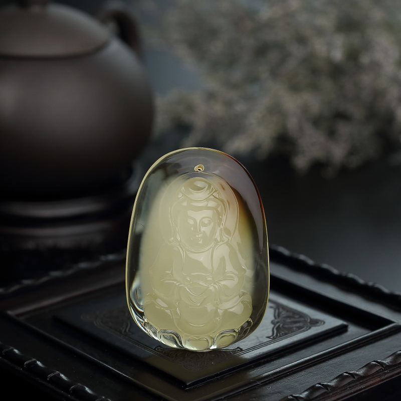 金包蜜柠檬黄蜜蜡观音吊坠-红掌柜