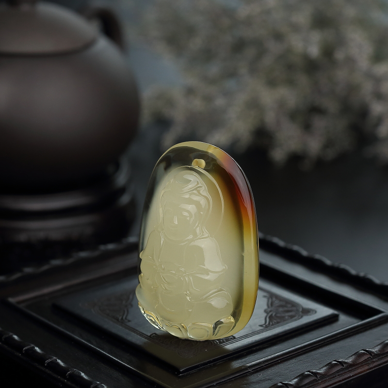 波罗的海金包蜜柠檬黄蜜蜡观音吊坠-红掌柜