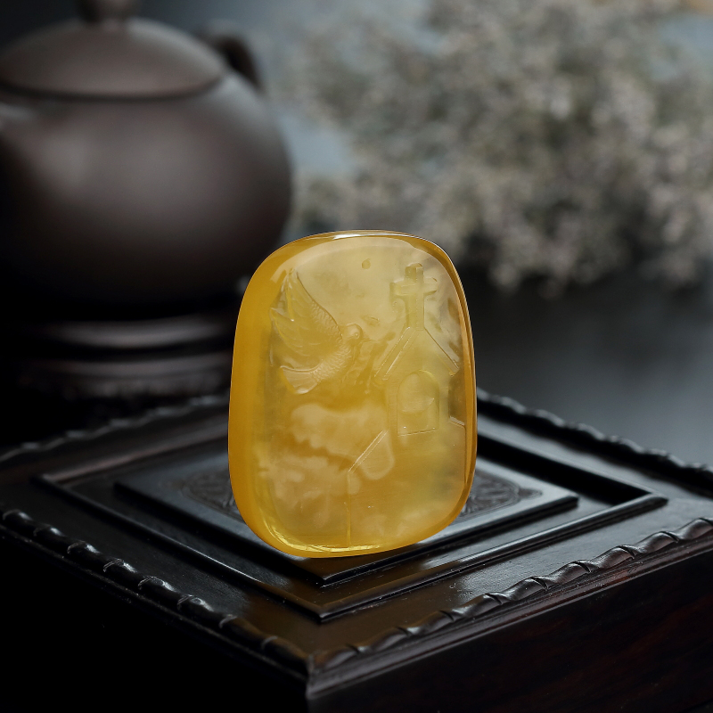 天然金包蜜鸡油红蜜蜡和平鸽吊坠-红掌柜